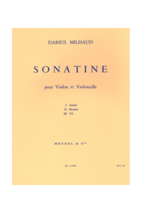 Milhaud, Sonatine For Violin And Cello (Heugel)