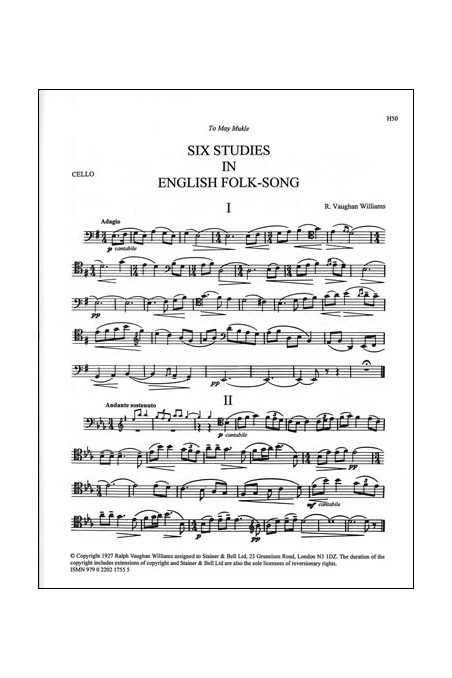 Vaughan Williams, 6 English Folksongs For Cello (Stainer And Bell)