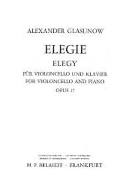 Glazunov Elegy Op17 For Cello and Piano( M P Belaieff)