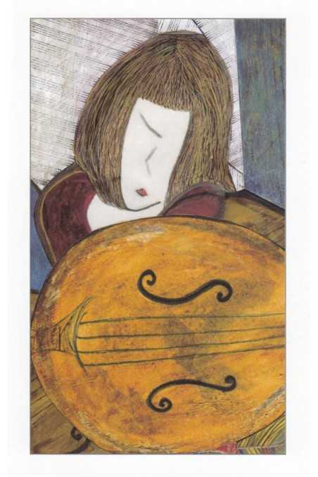 Music Theme Greeting Card 'Girl and String Instrument'