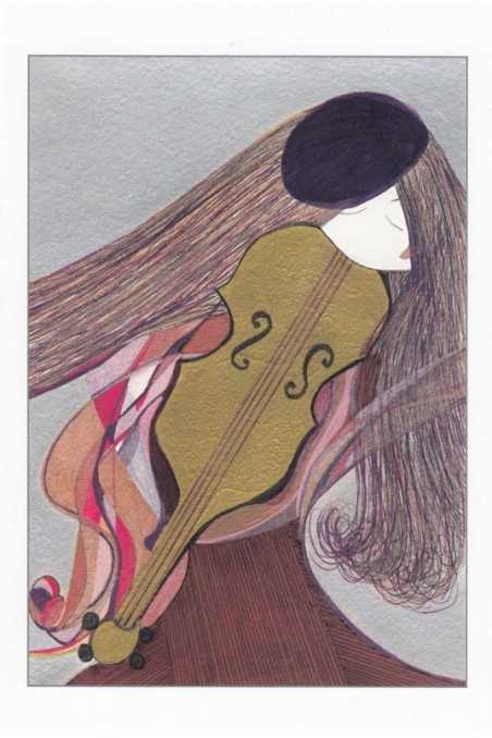 Music Theme Greeting Card 'Girl and Violin (grey and purple)