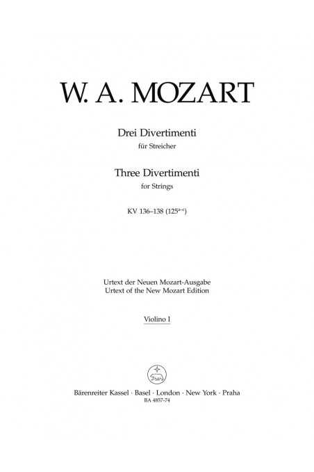 Mozart, Three Divertimenti (K136, 137, 138) for String Quartet 1st Violin Part Only (Baerenreiter)