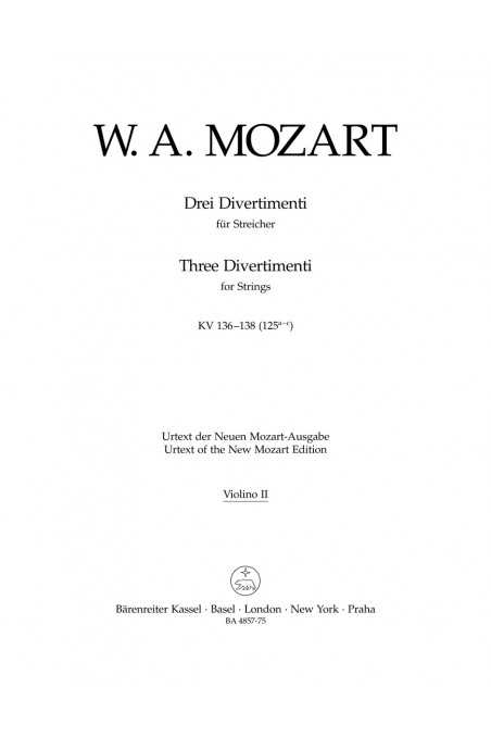 Mozart, Three Divertimenti (K136, 137, 138) for String Quartet 2nd Violin Part Only (Baerenreiter)