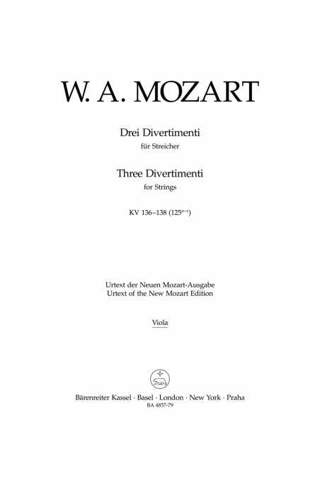 Mozart, Three Divertimenti (K136, 137, 138) for String Quartet Viola Part Only (Baerenreiter)