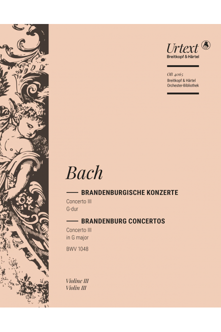 Bach, Brandenburg Concerto No. 3 in G Major BWV1048 for String Orchestra - Violin III Part (Breitkopf & Härtel)