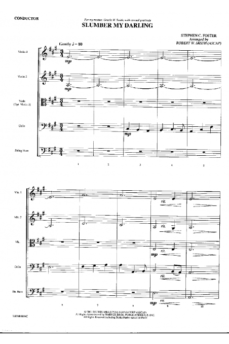 Slumber my Darling for String Orchestra - Conductor Score (Belwin)
