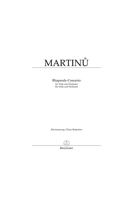 Martinu, Rhapsody Concerto for Viola/Piano (Barenreiter)