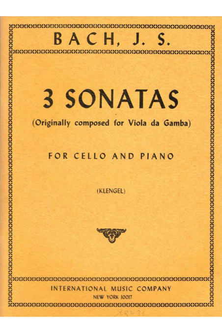 Bach, Three Sonatas For Cello And Piano, Ed. Klengel (IMC)