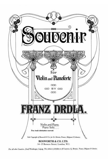 Drdla Souvenir For Violin And Piano (Bosworth)