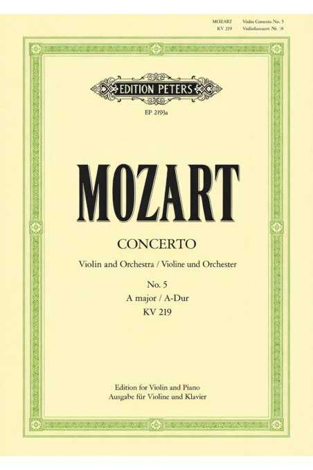 Mozart, Concerto No. 5 K219 In A For Violin And Piano (Peters)