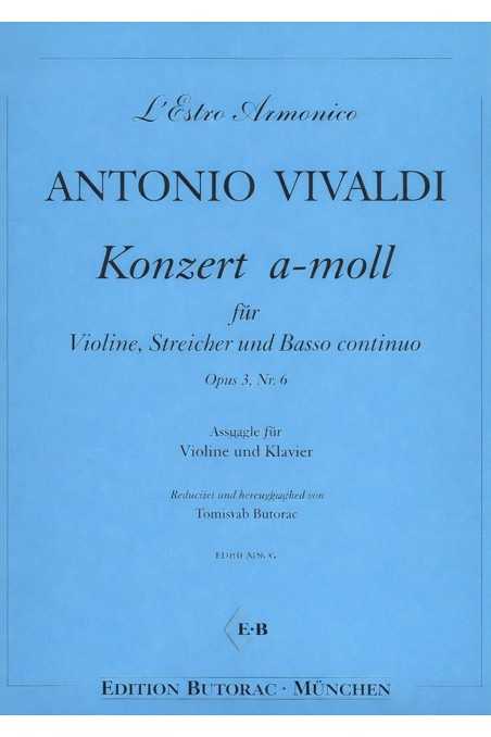 Vivaldi Opus 3 No 6 Concerto In A Minor For Violin, Strings And Bass. Edition For Violin And Piano (EBM)