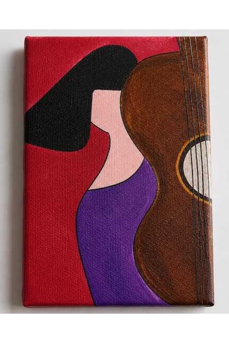 Painting on the canvas7.5cm*10cm - A Girl with a string instrument 2