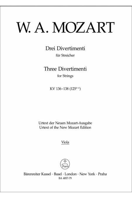 Mozart, Three Divertimenti (K136, 137, 138) for String Quartet Viola Part Only (Baerenreiter)